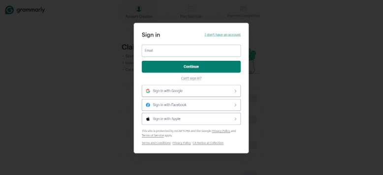 Grammarly Signup Page